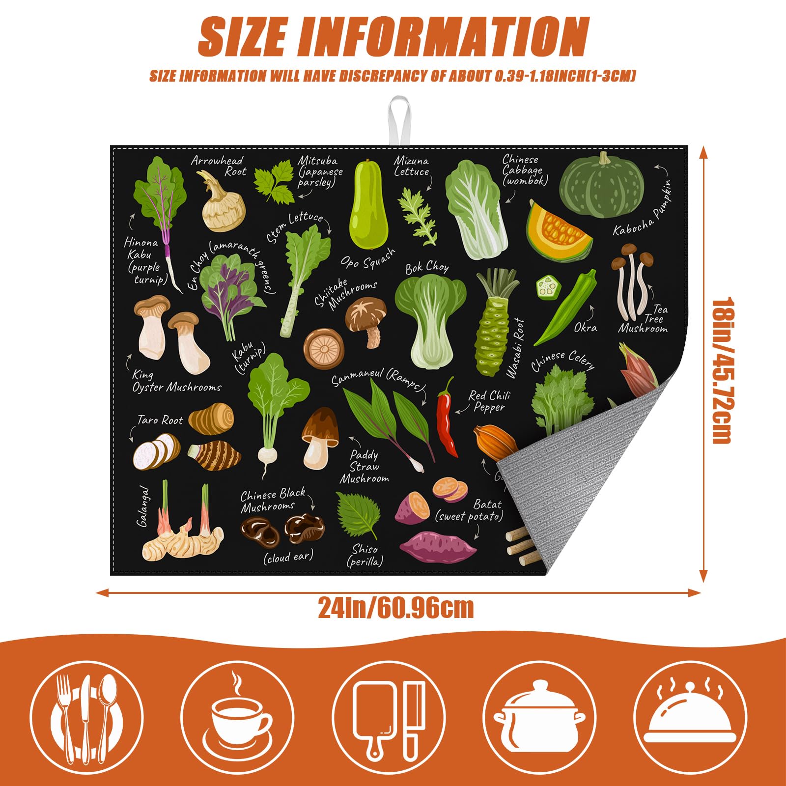 Vegetables Dish Drying Mat for Kitchen Counter Microfiber Absorbent Dish Kitchen Drying Mat Draining Reusable Washable for Dishes