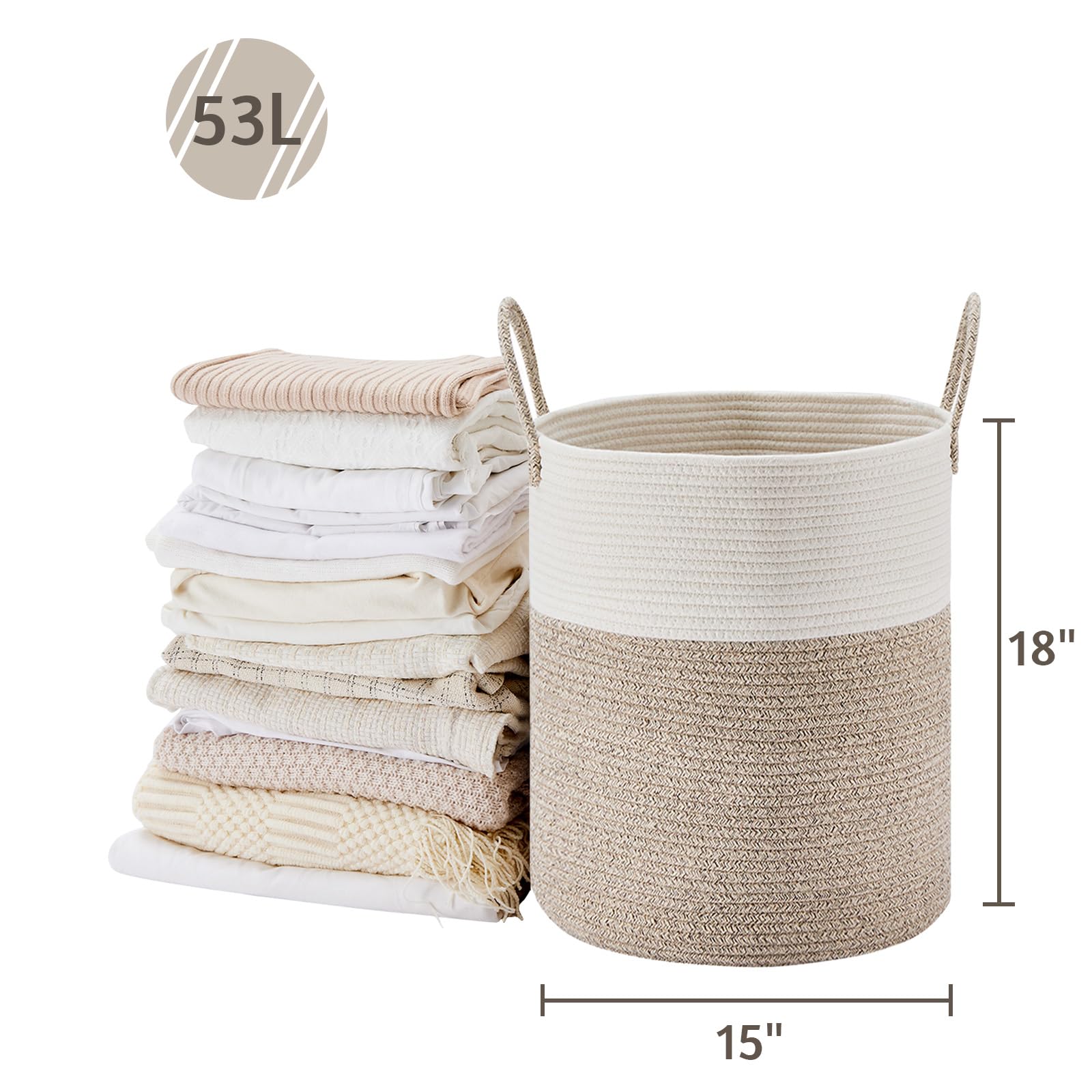 53L Tall Woven Laundry Basket Hamper