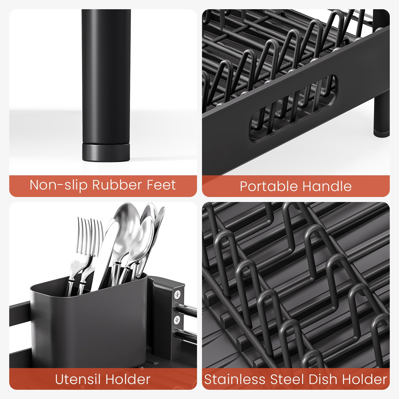 Expandable Dish Drying Rack with Cutlery Holder