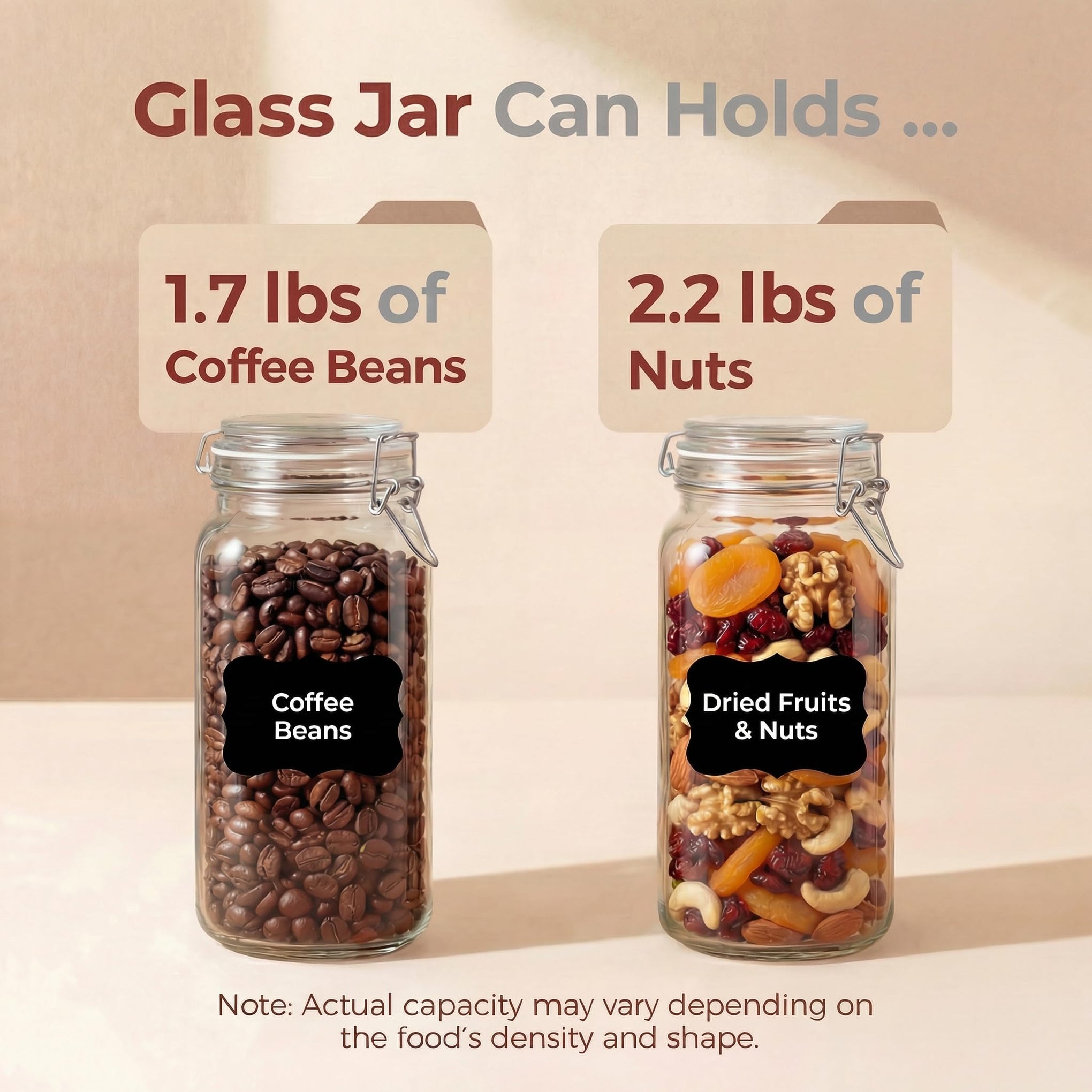 78oz Large Square Glass Jars with Airtight Lids (3 Count)