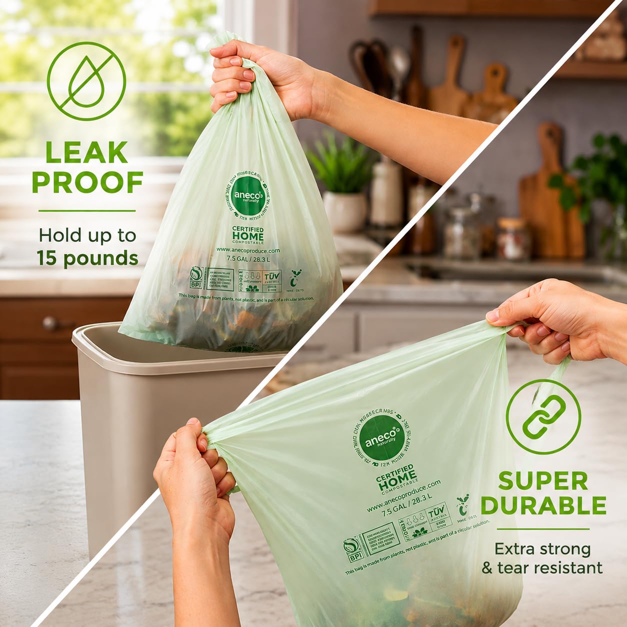 100% Compostable Food Waste Bags 3 Gallon (99.99 Count)