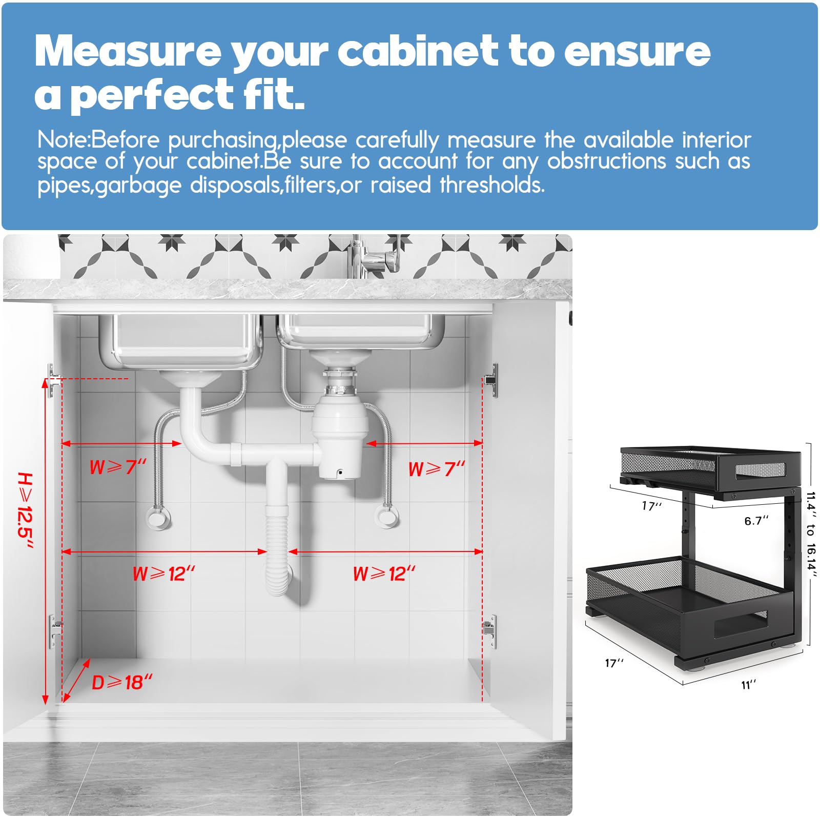 2 Pack 17IN Depth Under Sink Storage Organizer (2 Count)