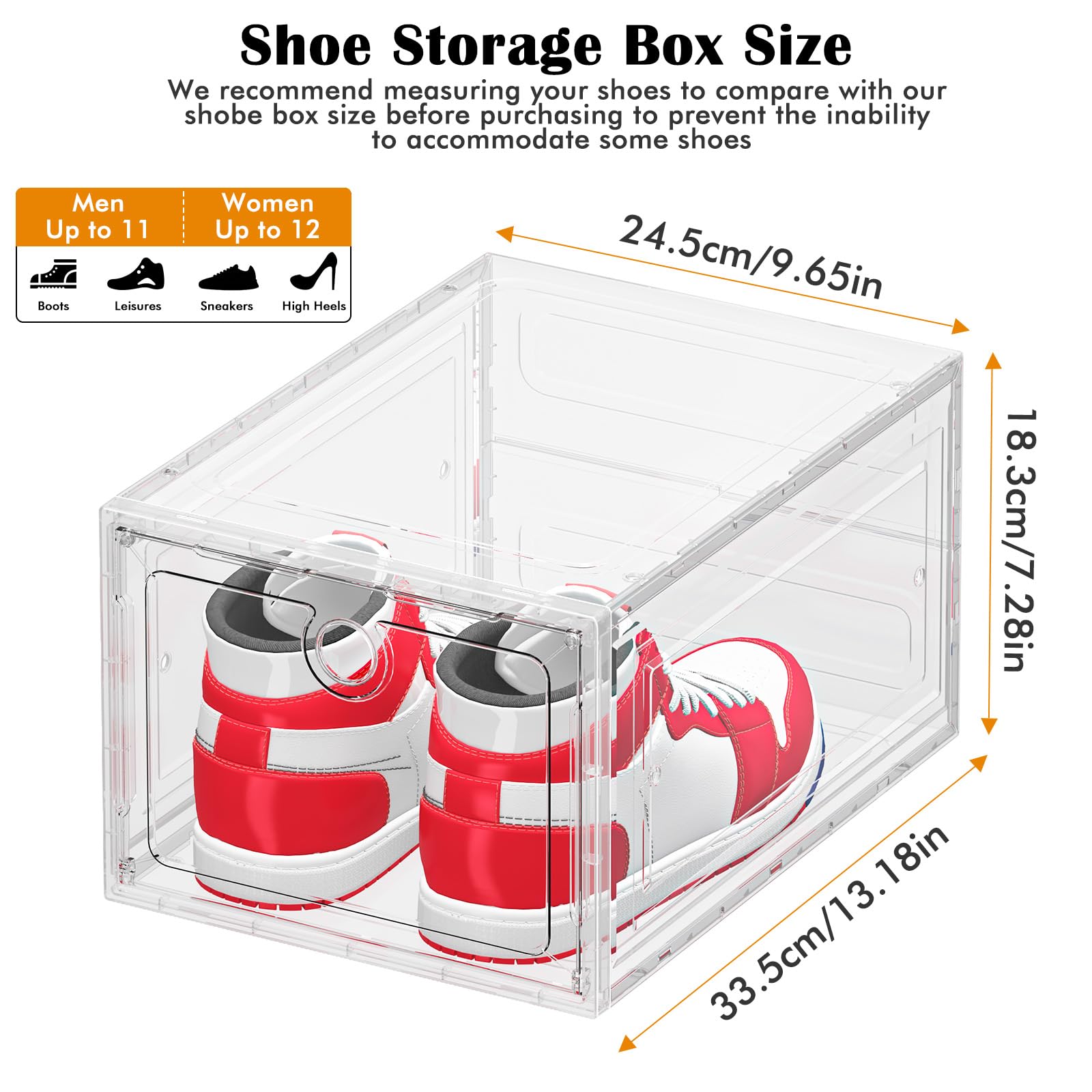 6 Pack Clear Shoe Storage Boxes Magnetic Stackable (6 Count)