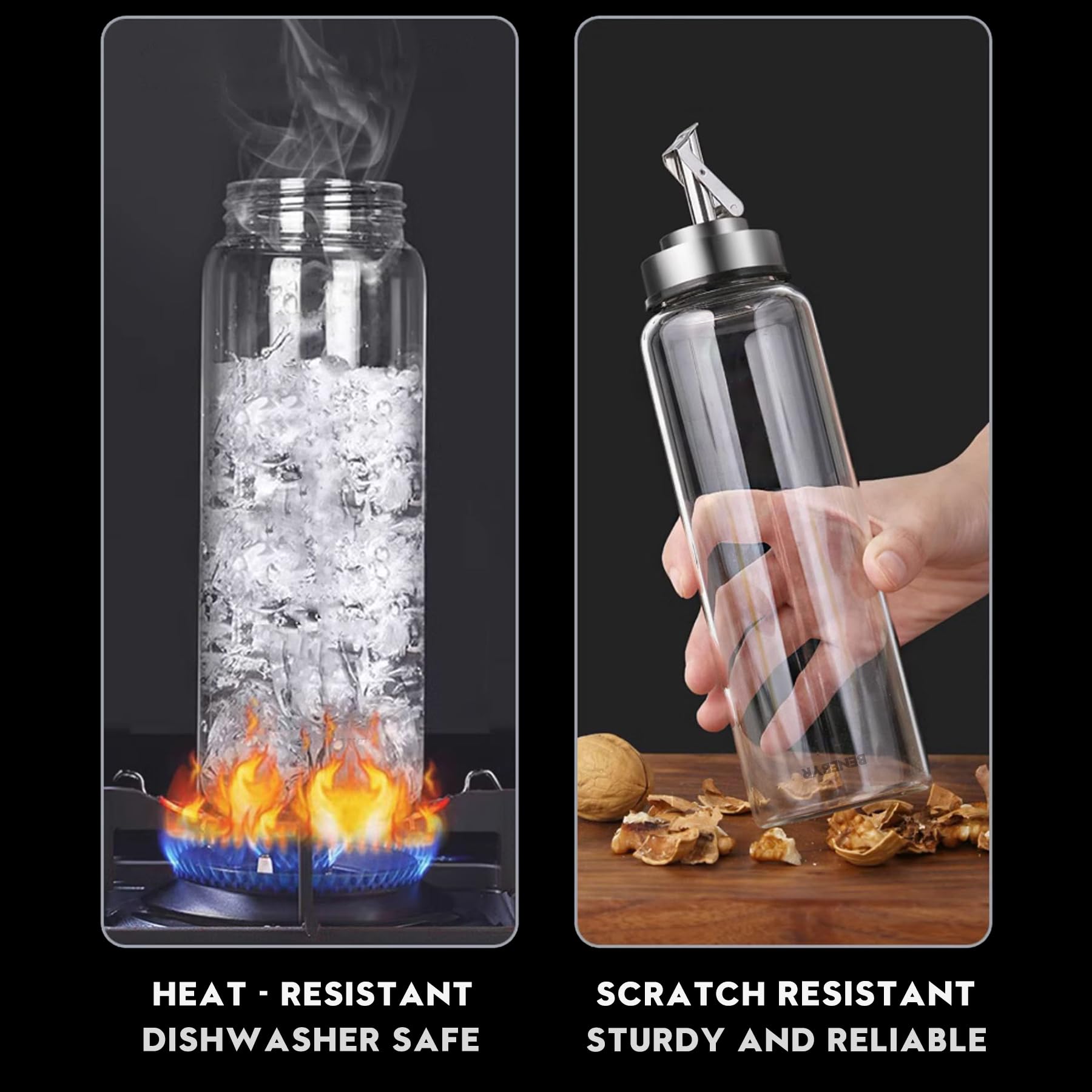 Glass Olive Oil Dispenser Bottle for Kitchen Shatterproof & Leakproof Oil and Vinegar Dispenser Set with Stainless Steel Spout & Rubber Bottom 17 oz Olive Oil Bottle for Cooking