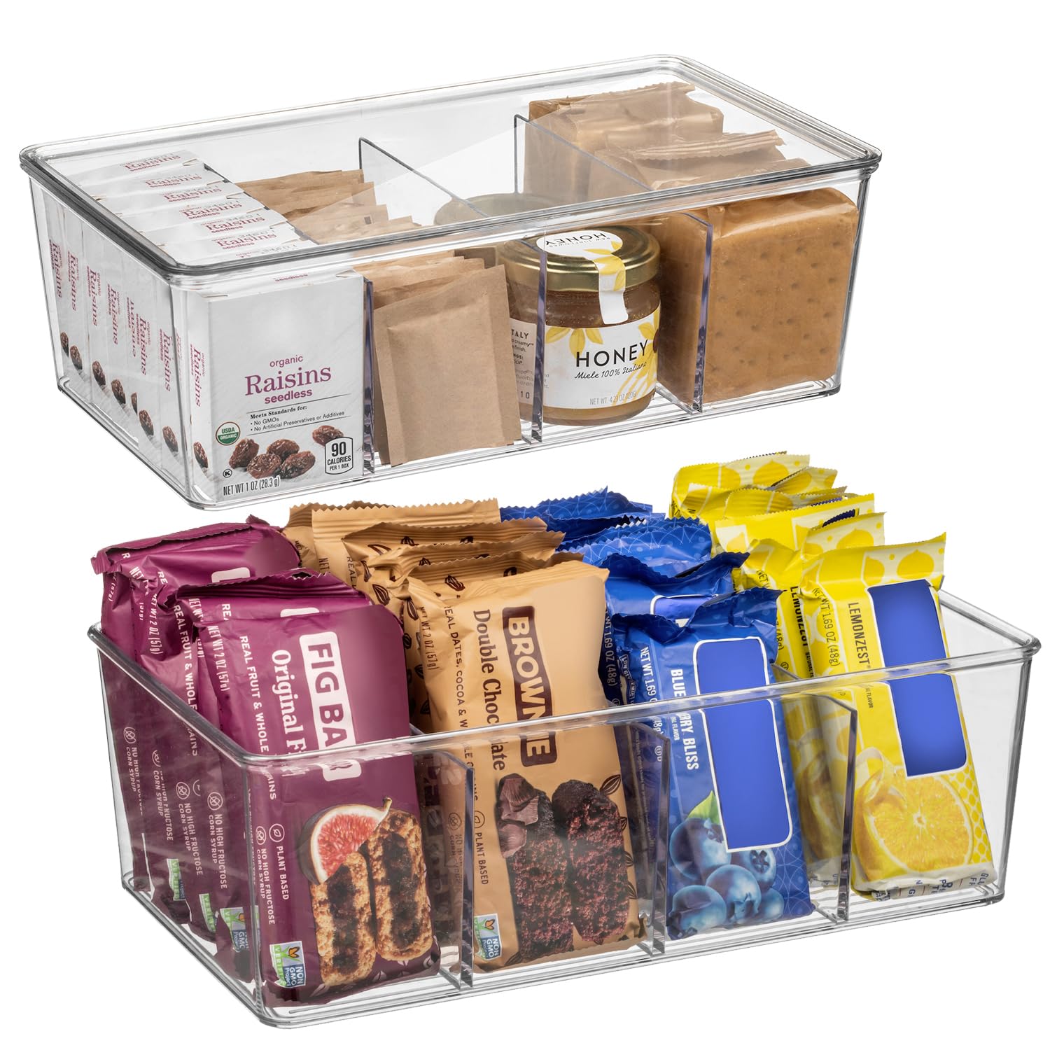 Pantry Organizer Storage Bin with Divider & Lid (2 Count)