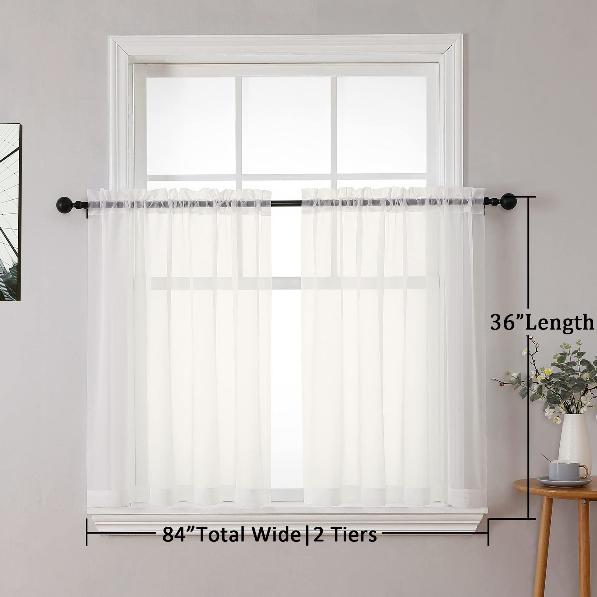 Ivory Sheer Curtains Tier 36 inch Length 2 Panels