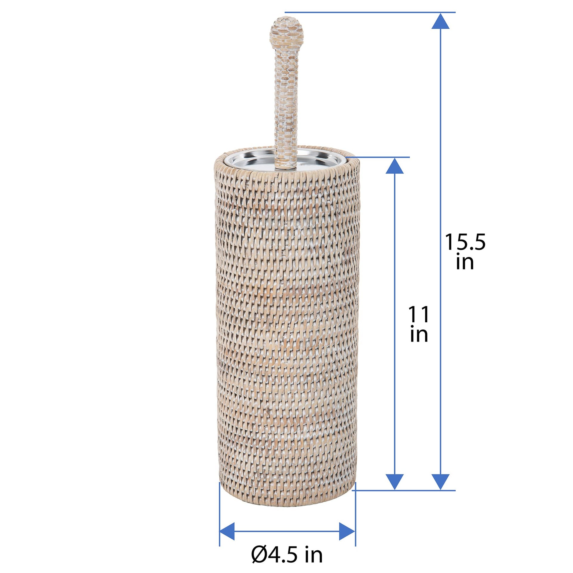 Rattan Toilet Brush Holder Set with Lid Bathroom Decor White Wash