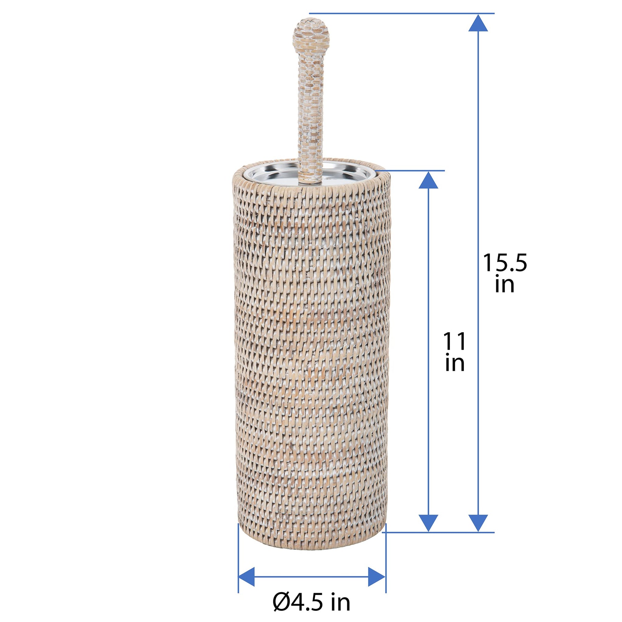 Rattan Toilet Brush Holder Set with Lid Bathroom Decor White Wash