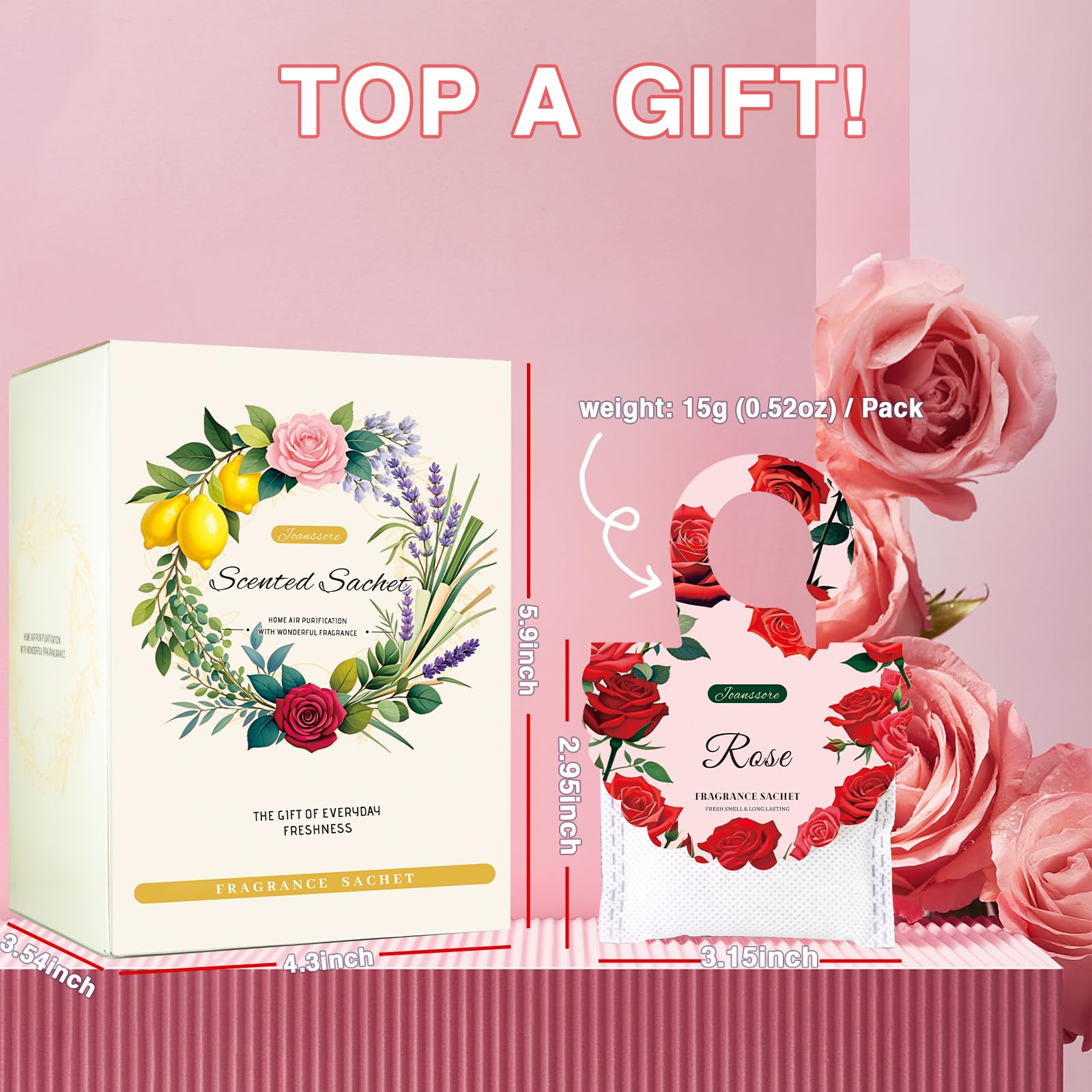 15Pack Rose Scented Sachets for Drawers and Closets (7.93 Ounce)