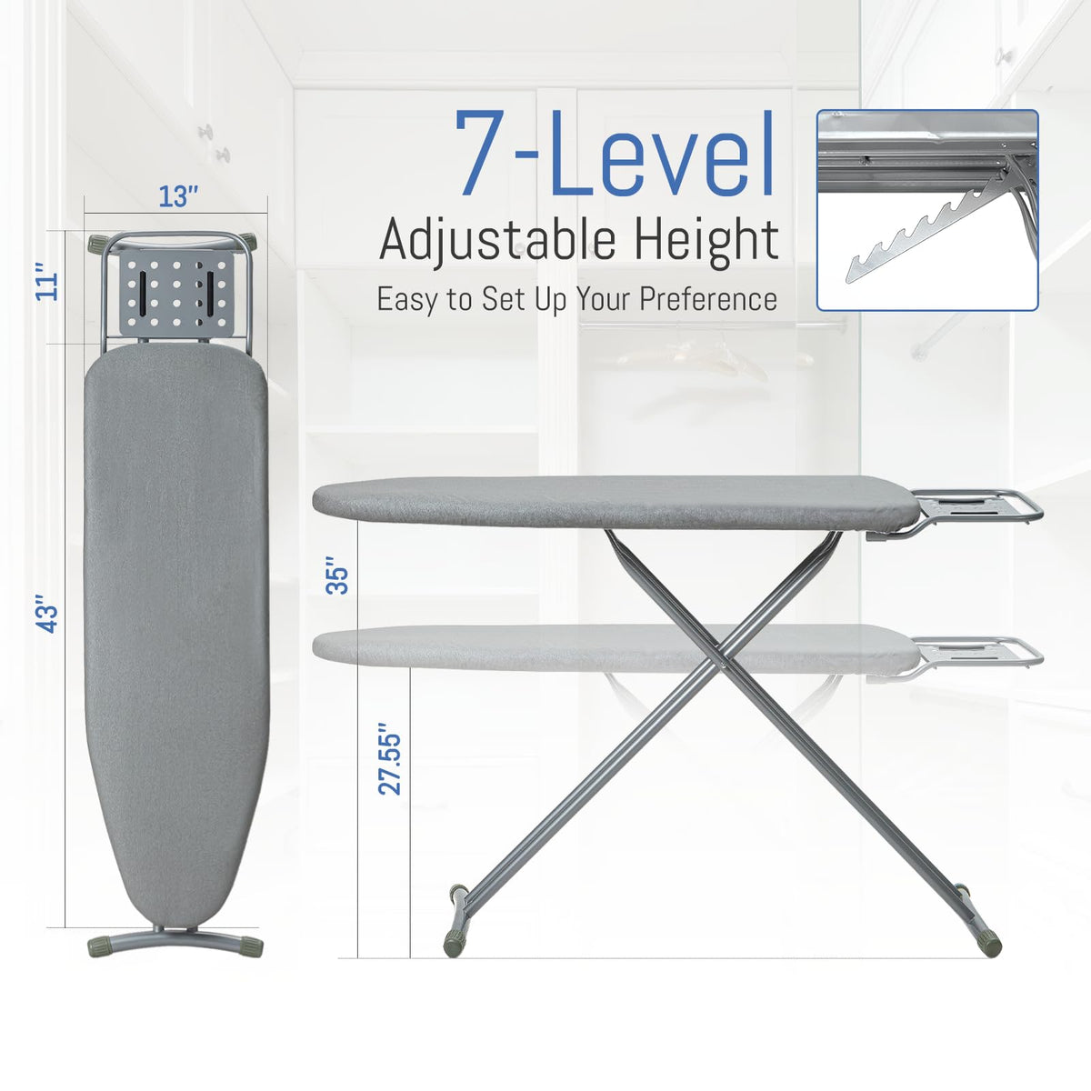 Ironing Board Full Size 43"x13" Silver Heavy Duty