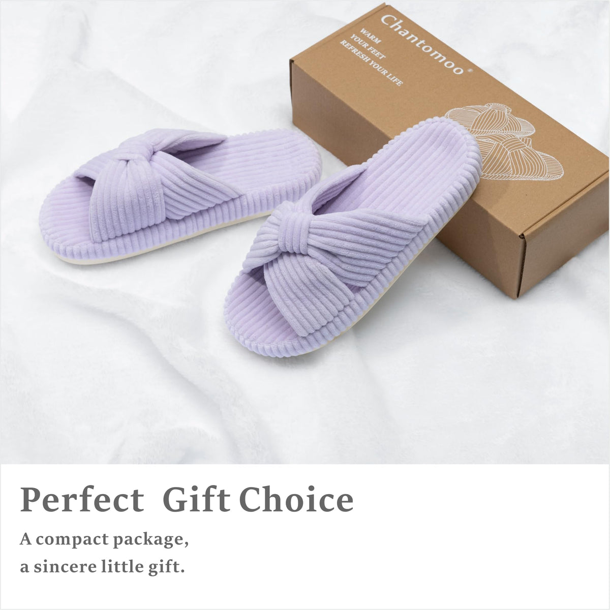 Slippers for Women Memory Foam House Bedroom Corduroy Bow Crossbands Slipper Shoes Comfy Trendy Gift Slippers Light Purple Size 5 6 5.5