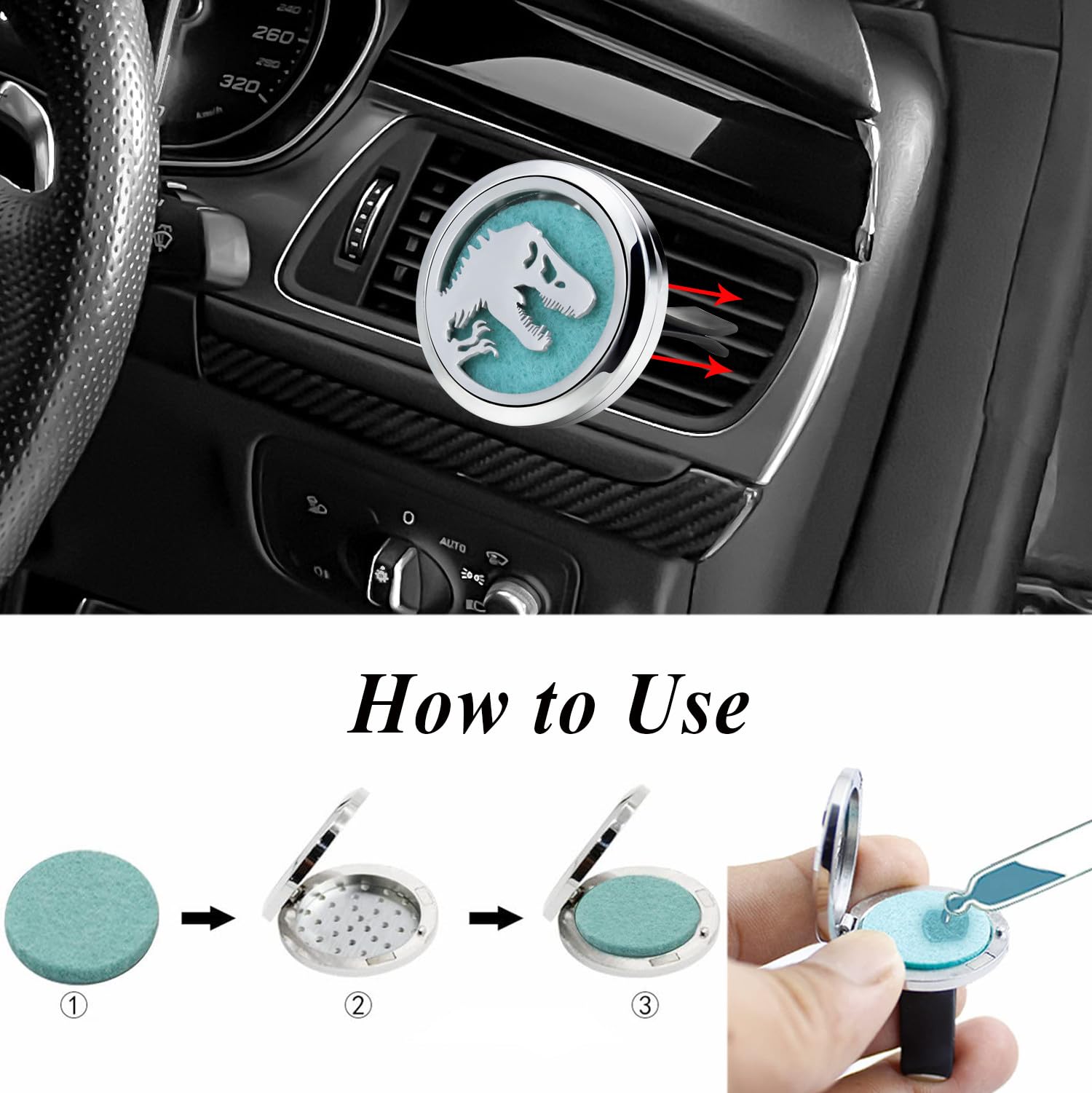 Car Essential Oil Diffuser Vent Clip Car Diffuser Vent Clips Skull Dinosaur Air Freshener 10 Felt Pads Car Accessories for Women Gifts