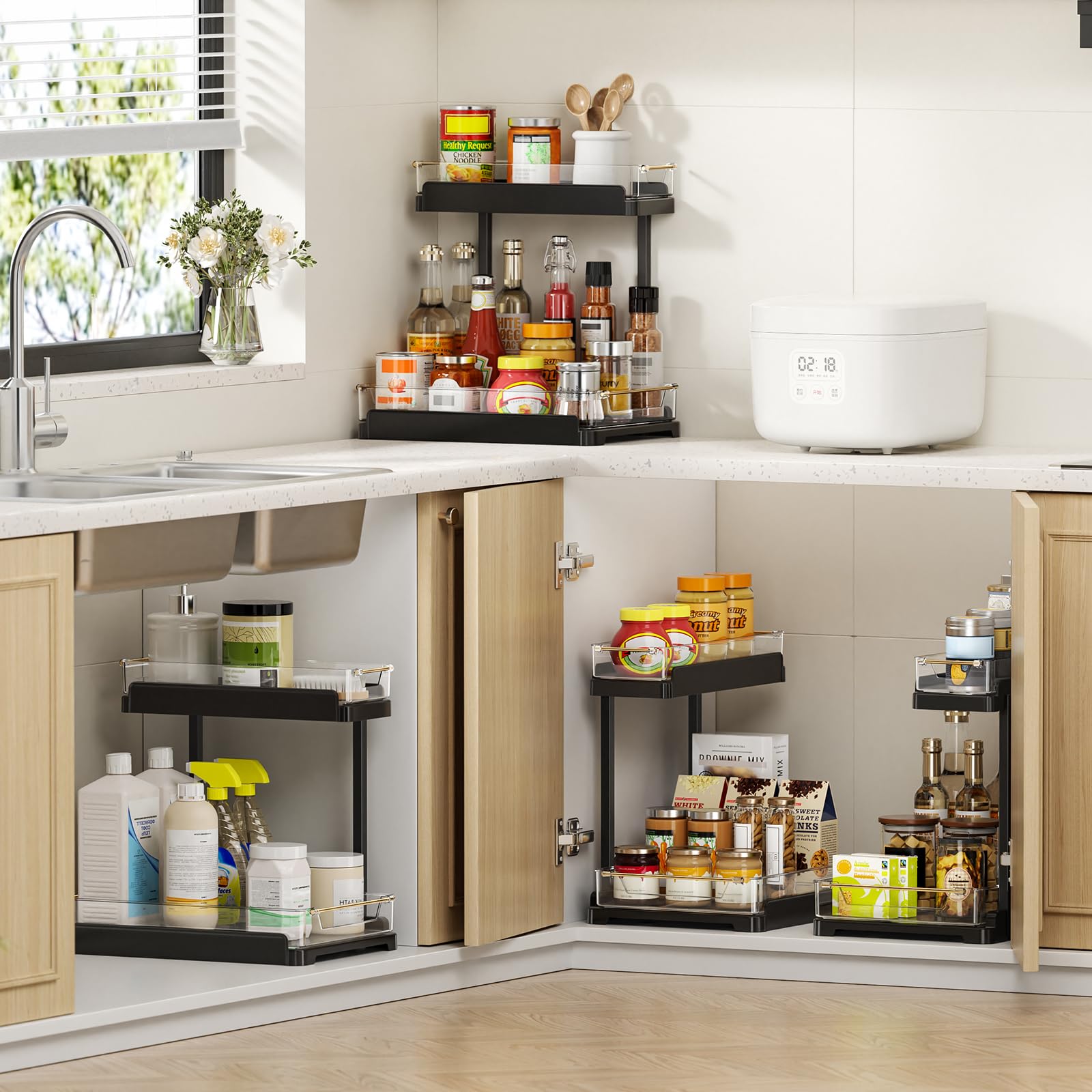 1 Pack Under Sink Storage Organizer for Kitchen & Bathroom Cabinets with Removable Washable Tray