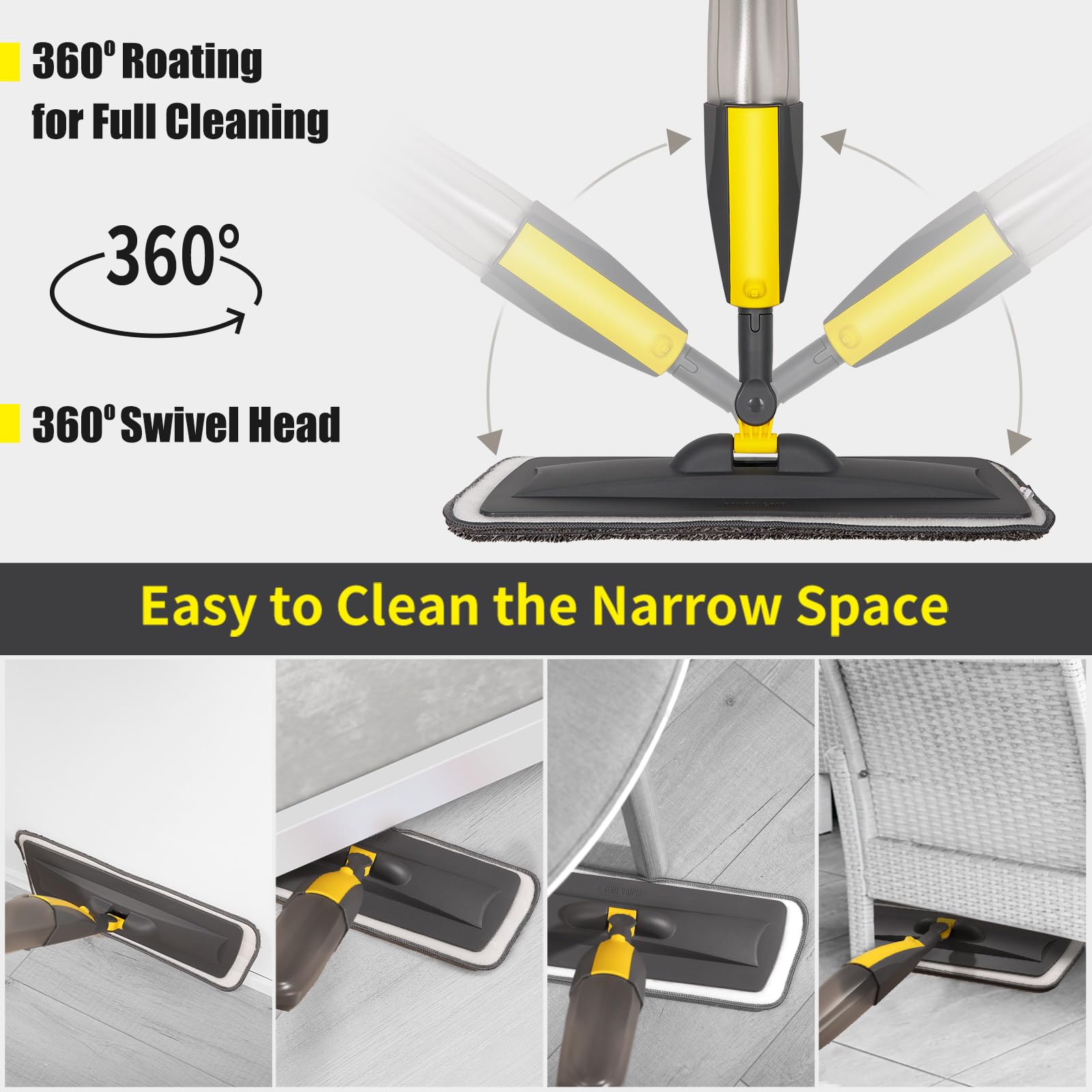 Wet Spray Mop for Floor Cleaning with 14 oz Bottle & 3 Microfiber Pads