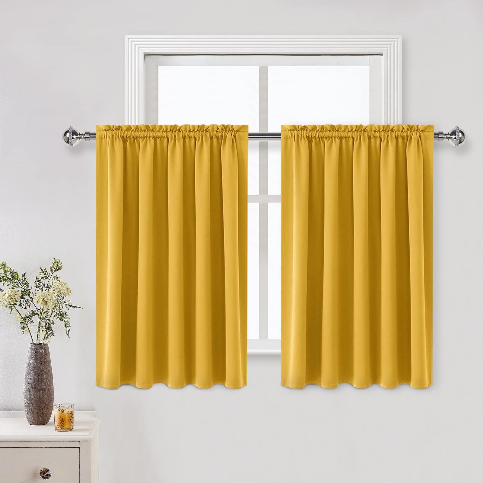 Short Blackout Curtains 60 x 36 Inch Long for Kitchen RV Bunk Yellow (2 Count)