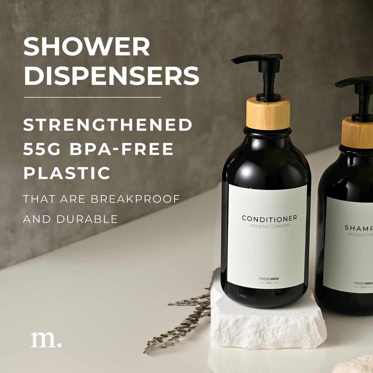 Shampoo and Conditioner Bottles Set of 3 Black Bamboo (3 Count)