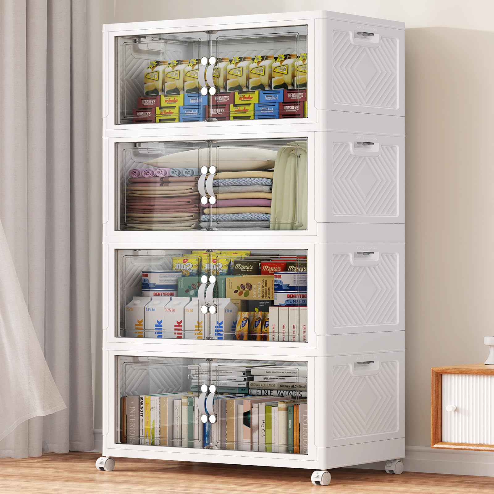 400QT Large Stackable Storage Bins with Clear Doors (4 Count)