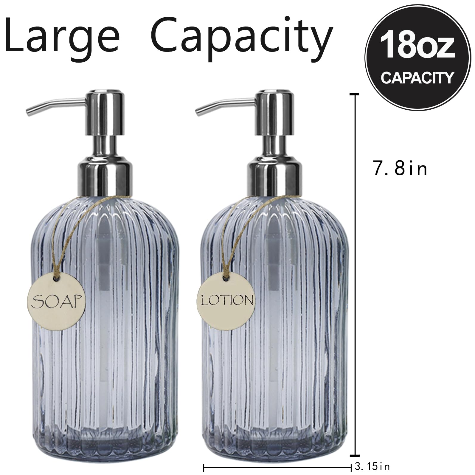 Grey Glass Soap Dispenser 18 oz (2 Count)