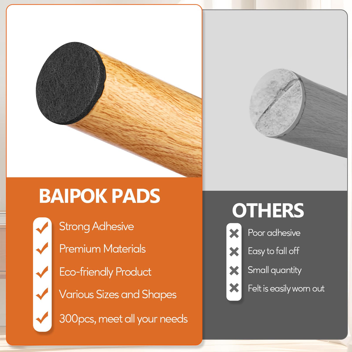 Furniture Pads 300 Pack Furniture Felt Pads for Hardwood Tile Floors (300 Count)