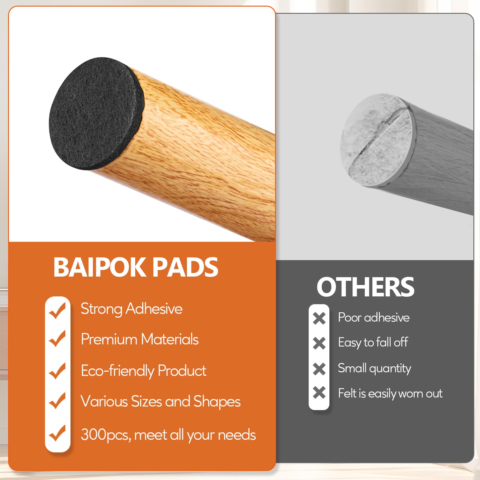Furniture Pads 300 Pack Furniture Felt Pads for Hardwood Tile Floors (300 Count)