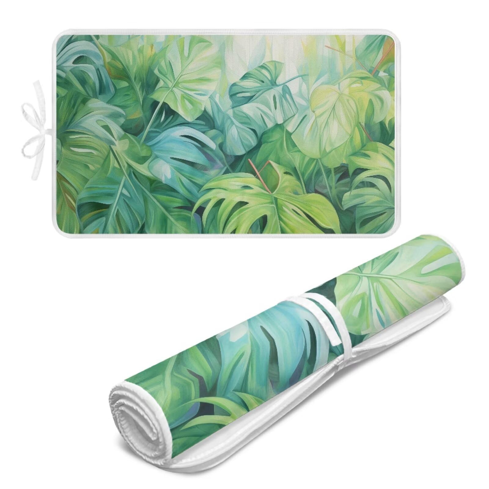 Green Ironing Mat Portable Ironing Pad Monstera Leaf 32 x 16 Inch Large Ironing Mat for Table Top of Washer