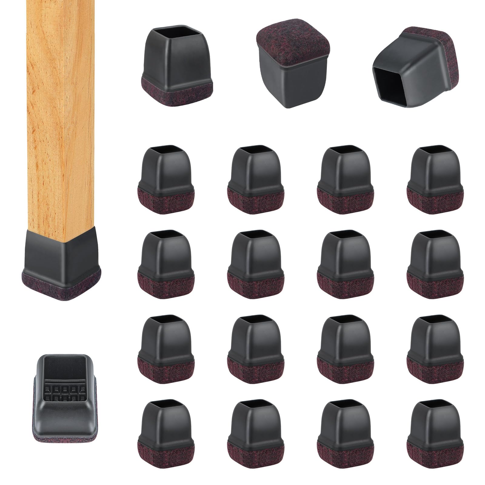16 Pcs Square Silicone Chair Leg Floor Protectors (16 Count)