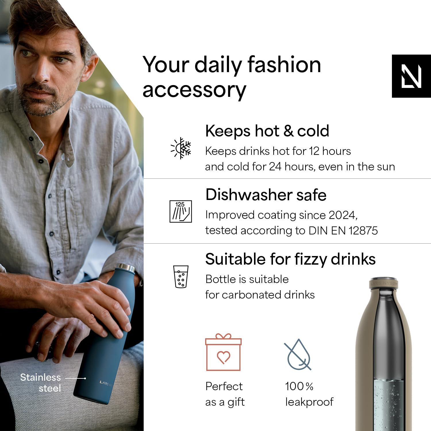 Stainless Steel Insulated XL Water Bottle 12oz 17oz 25oz 34oz 51oz