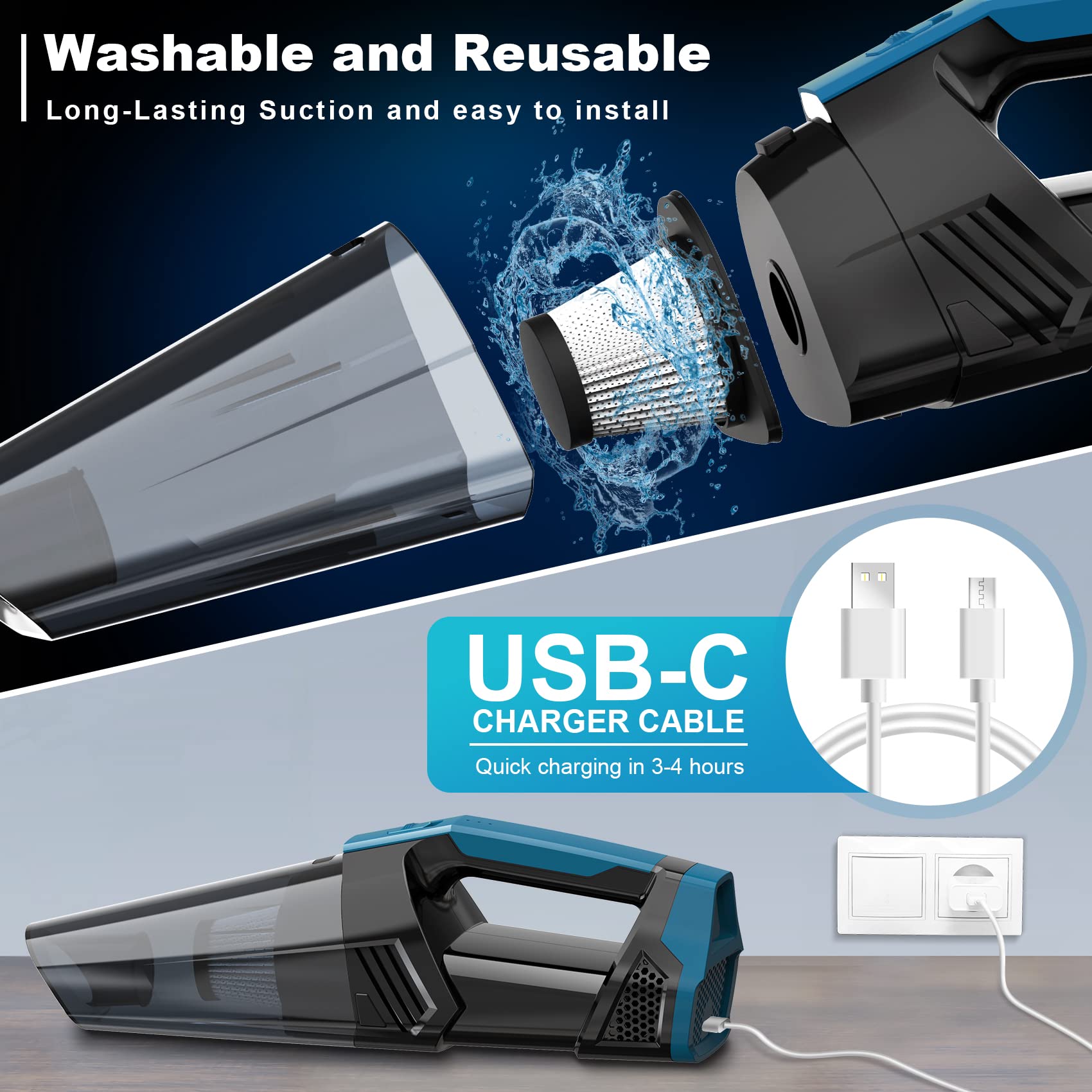 Cordless Car Vacuum Lightweight High Power Handheld Vacuum Cleaner with LED Light