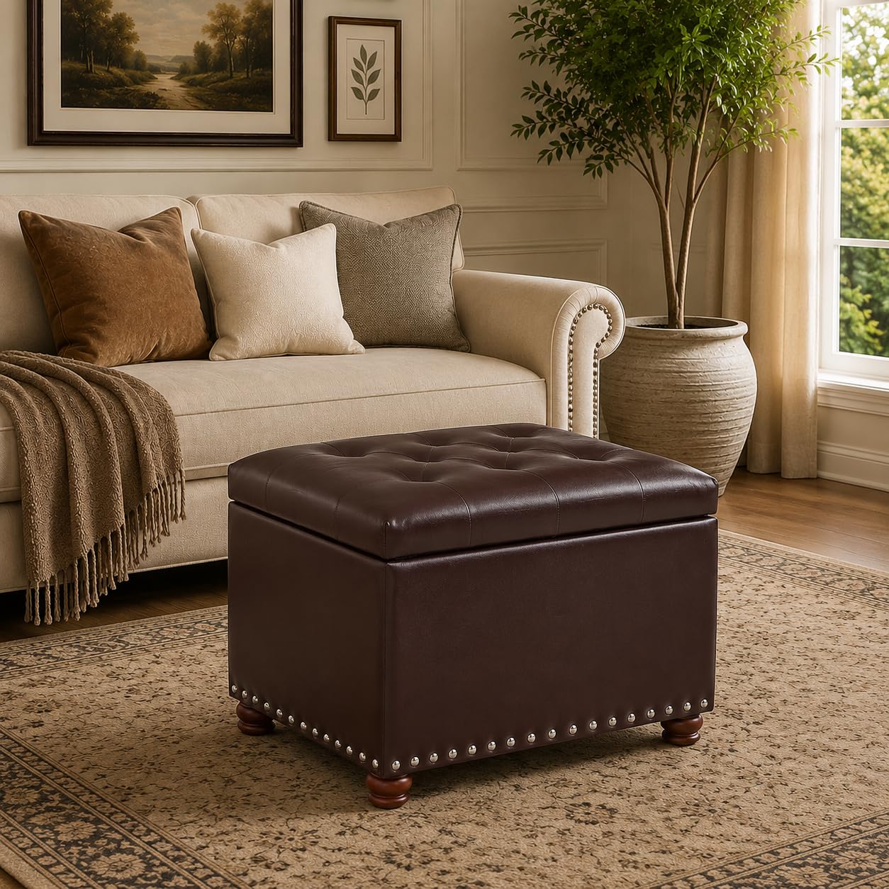 Leather Ottoman with Storage