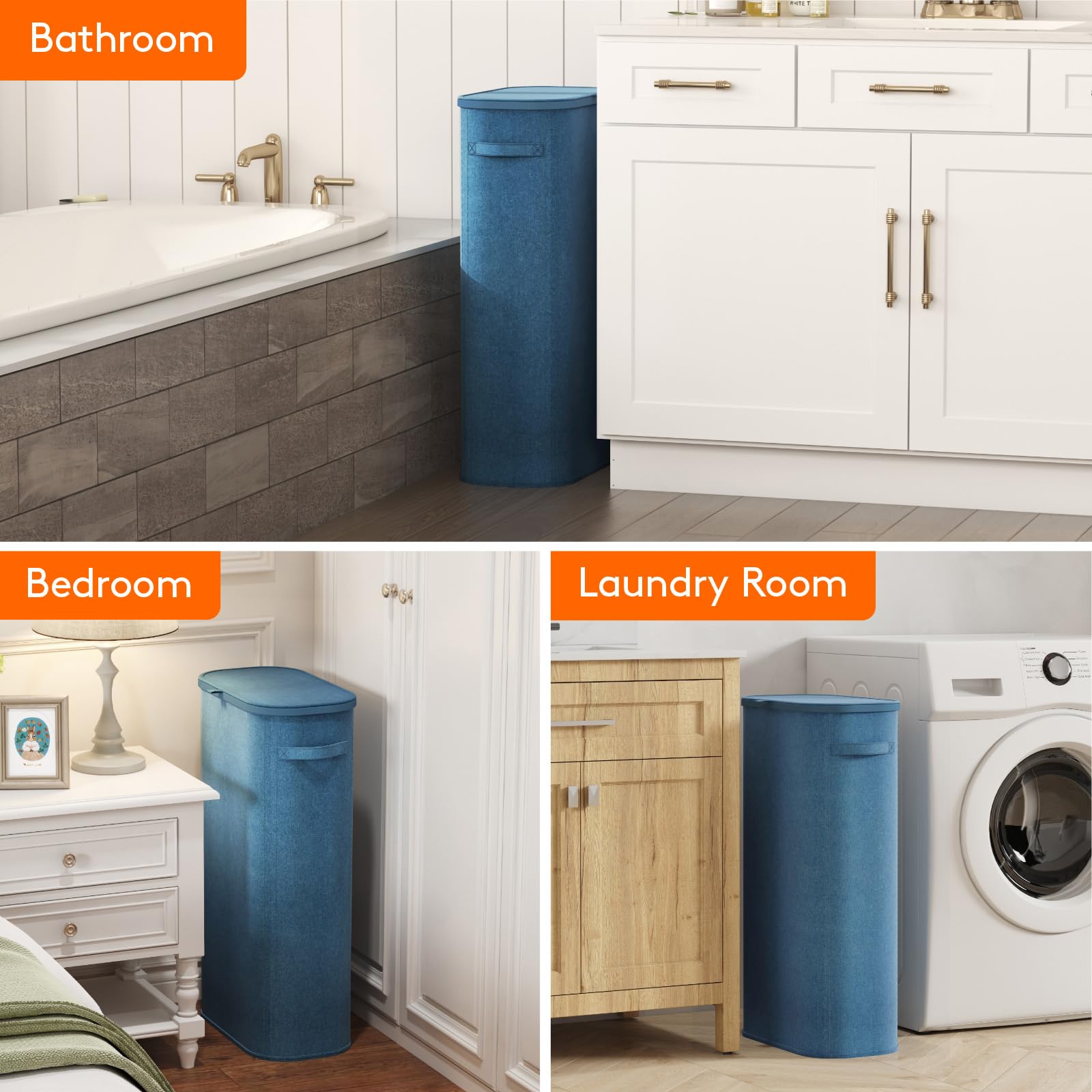 Slim Laundry Basket with Lid and Removable Bag