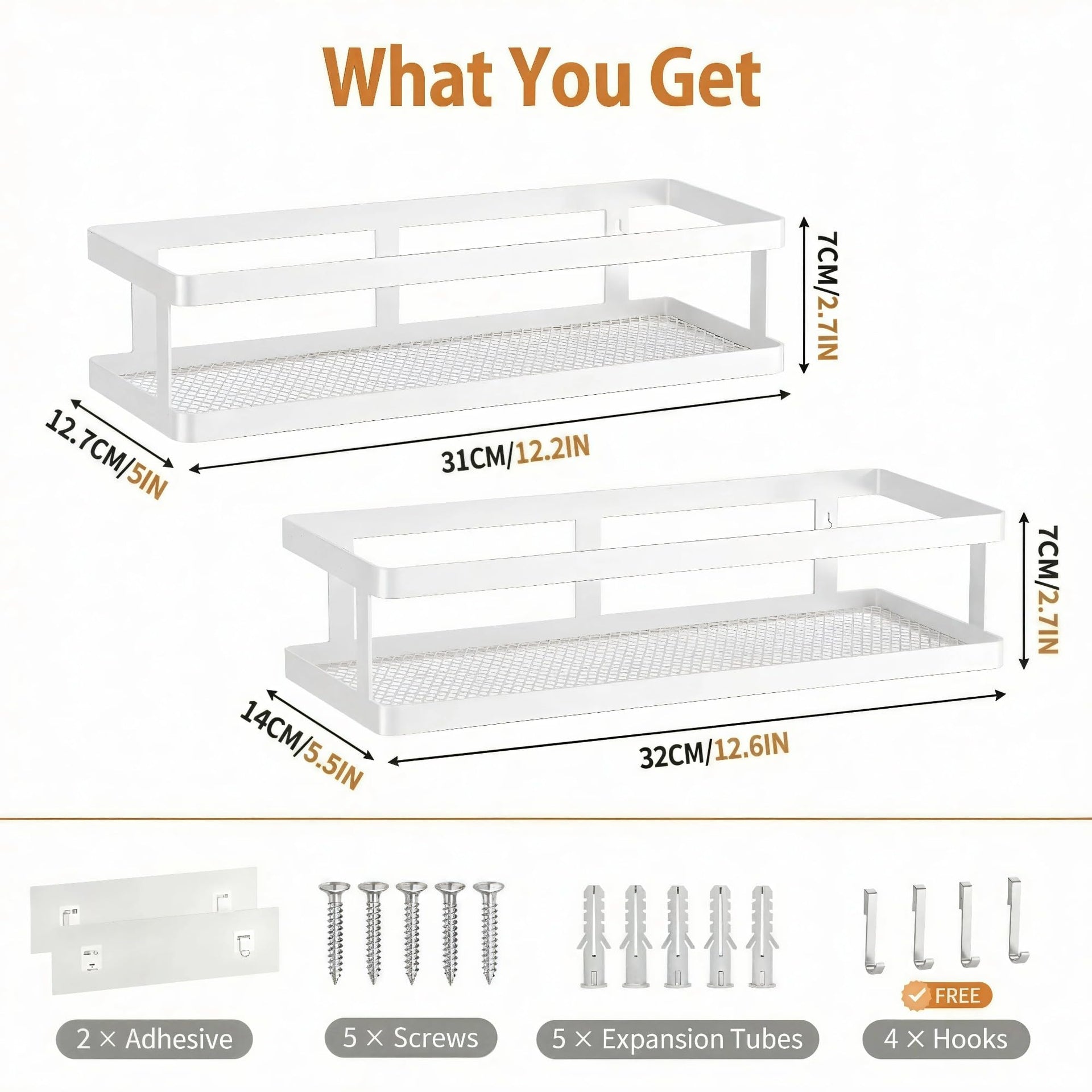 2 Pack Minimalist Shower Caddy Wall Mount (2 Count)