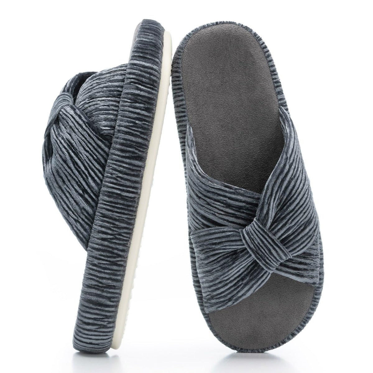 Slippers for Women Memory Foam House Bedroom Bow Crossbands Pearlescent Slipper Shoes Comfy Trendy Gift Slippers Grey Size 5 6 5.5