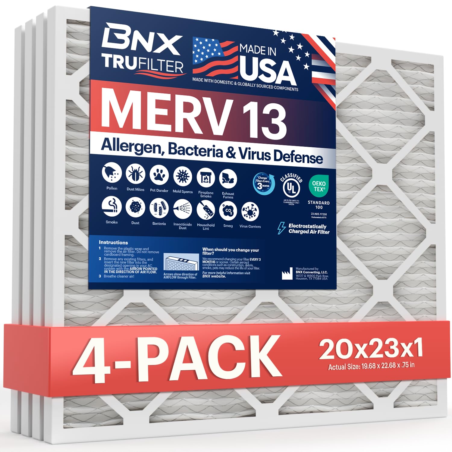 TruFilter 20x23x1 Air Filter MERV 13 (4 Count)
