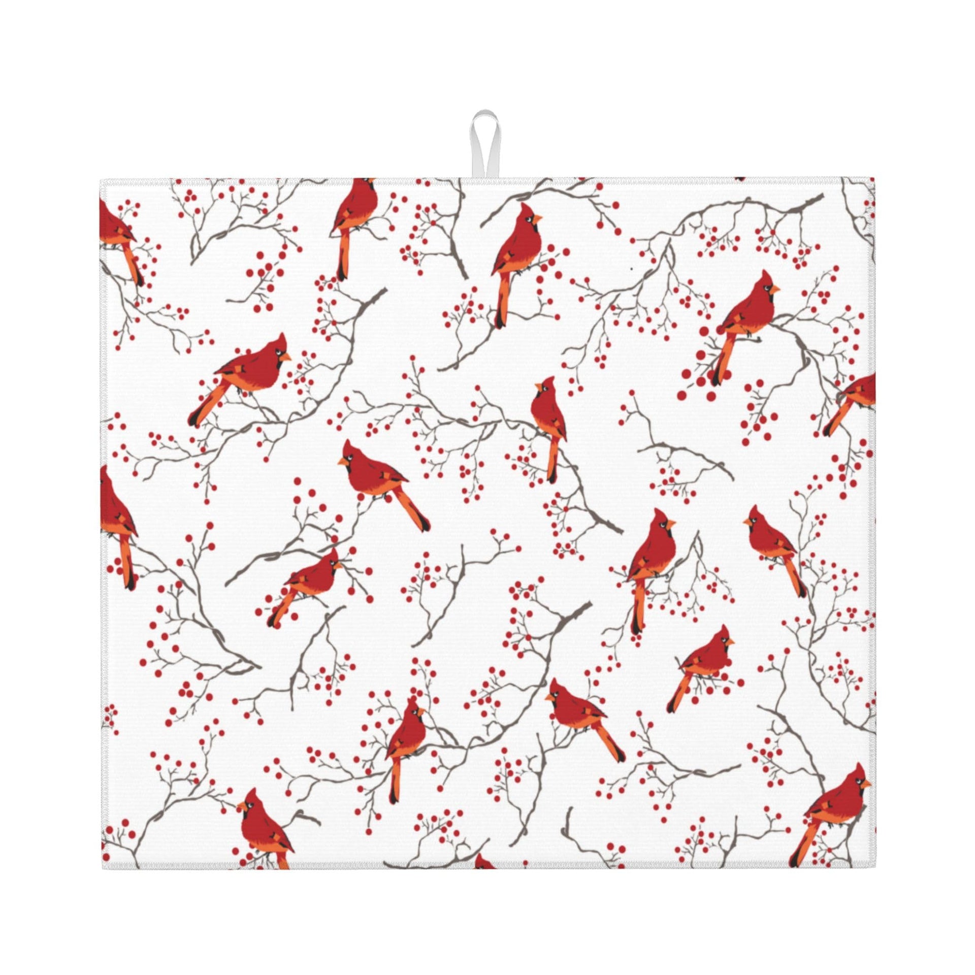 Cardinal Bird Red Berry Decor Kitchen Drying Mat Cute 16x18 Inch