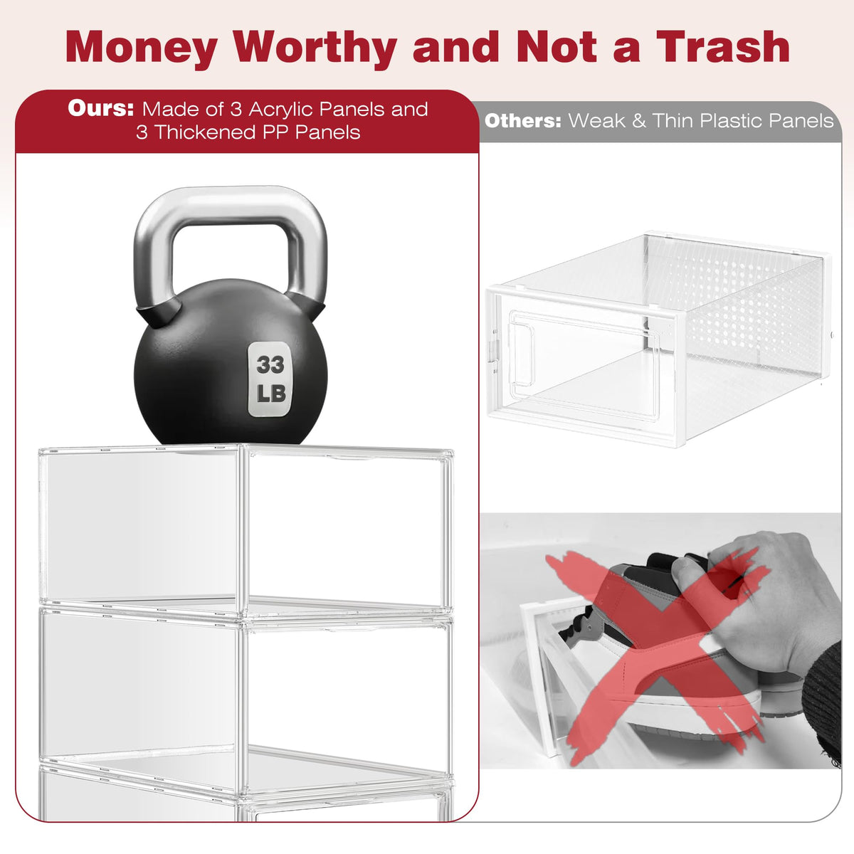 12 Pack Clear Shoe Storage Boxes Stackable (12 Count)