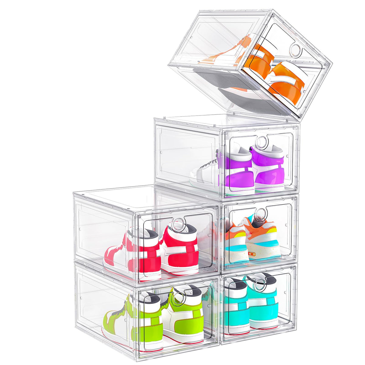 6 Pack Clear Shoe Storage Boxes Magnetic Stackable (6 Count)