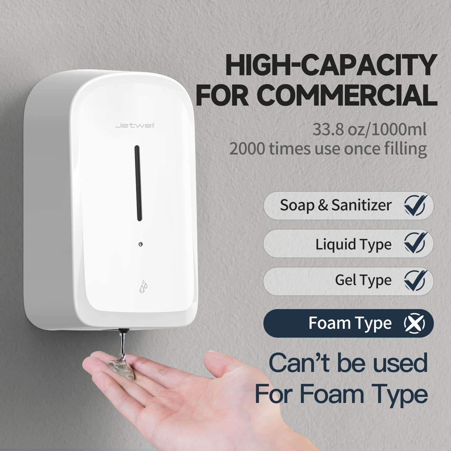 Touchless Wall Mount White ABS Plastic Soap Dispenser 34OZ
