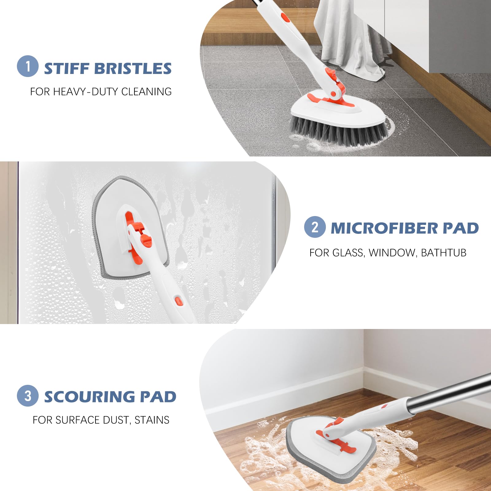 4-in-1 Tile Tub Floor Scrubber with Floor Scrub Brush, Orange