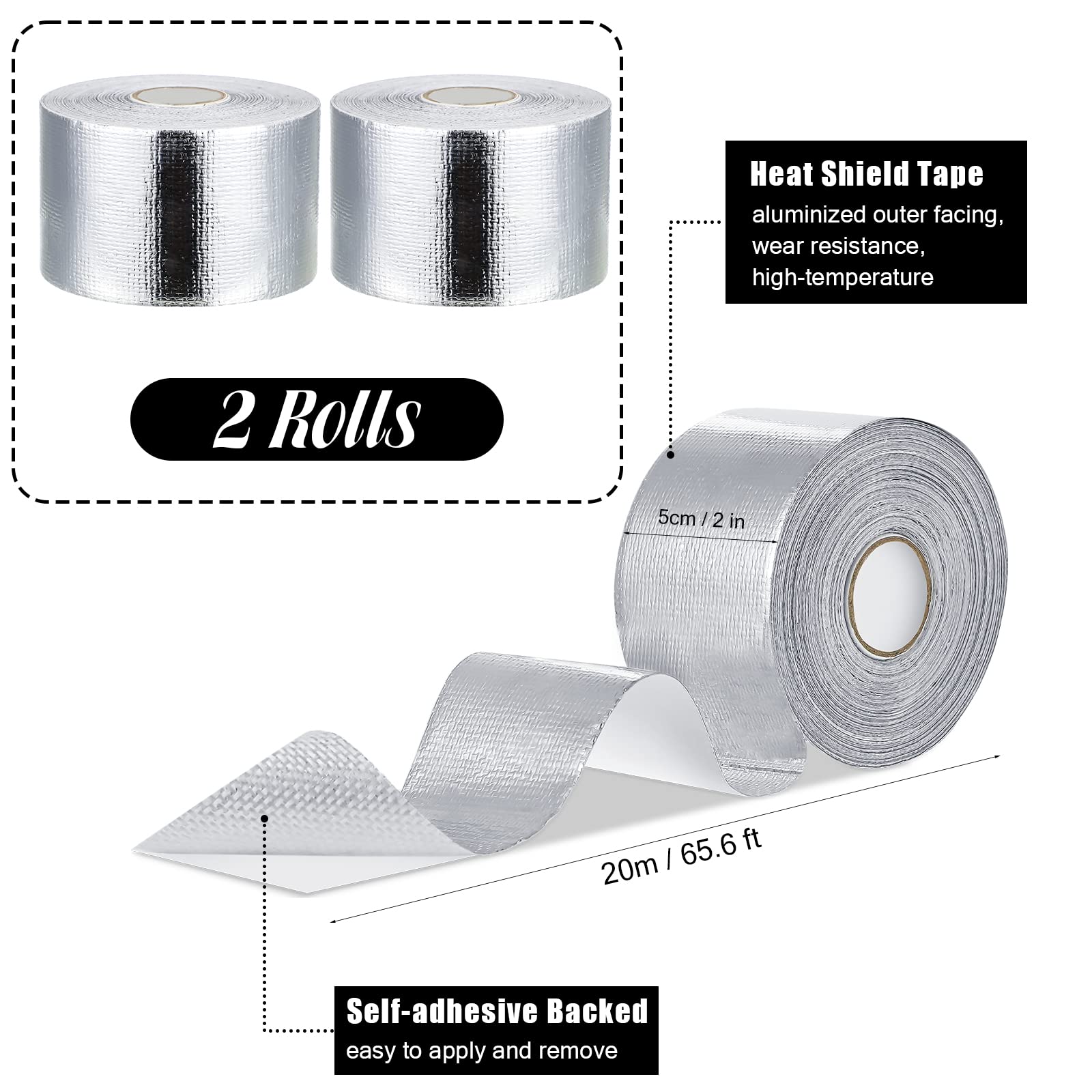 2 Rolls Aluminum Foil Tape Heat Shield Tape Barrier Adhesive Reflective Fiberglass Thermal Insulation Reflective Material High Temp Protection (131.2 Foot)