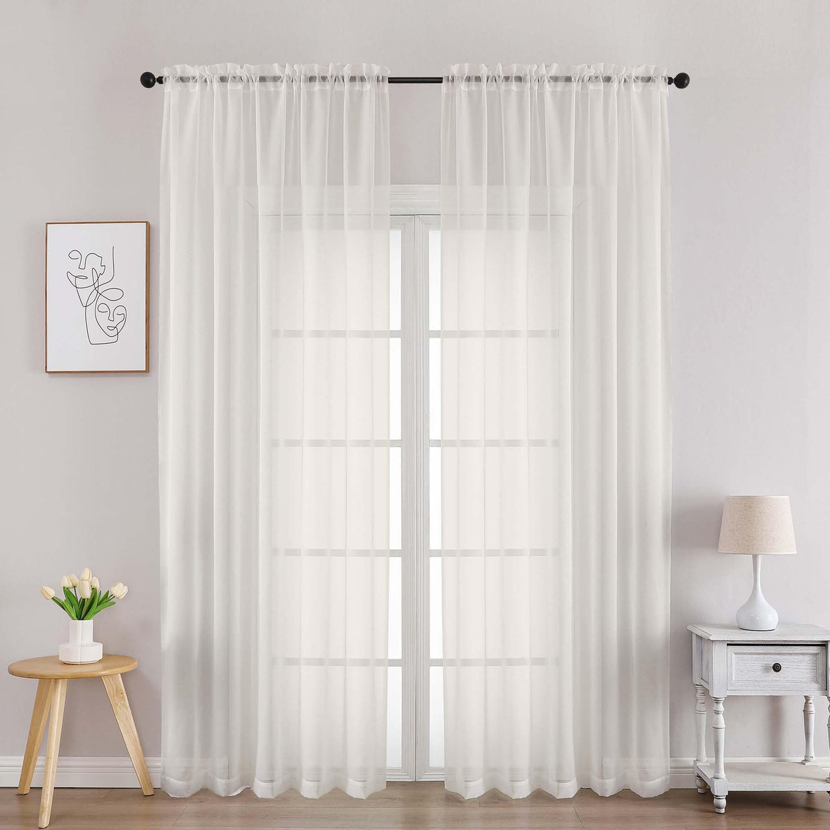 Ivory Sheer Curtains 90 Inches Long 2 Panels (2 Count)
