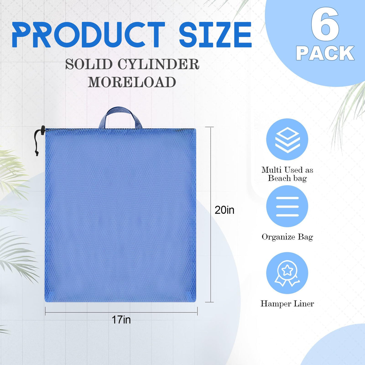 6 Pack 20 x 17 Inches Colorful Mesh Laundry Bag Soft with Handles Medium Machine Washable Secure Drawstring Closure Sturdy Mesh Net Laundry for College Travel Dorm Laundromat (6 Count)