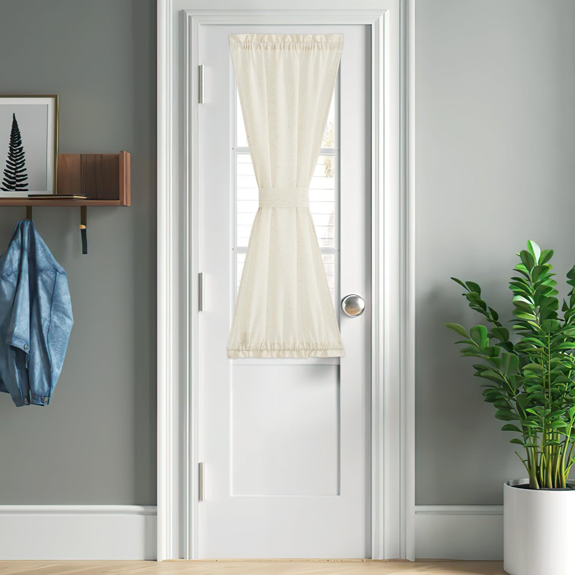 Off White Linen Door Curtain 50 inches Long for Half Window