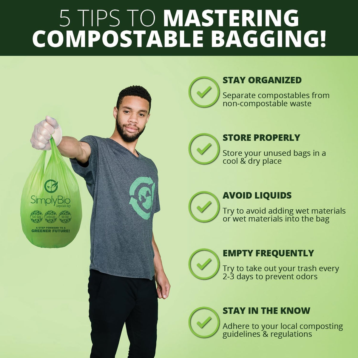1.6 Gallon Compostable Trash Bags Handle (50 Count)
