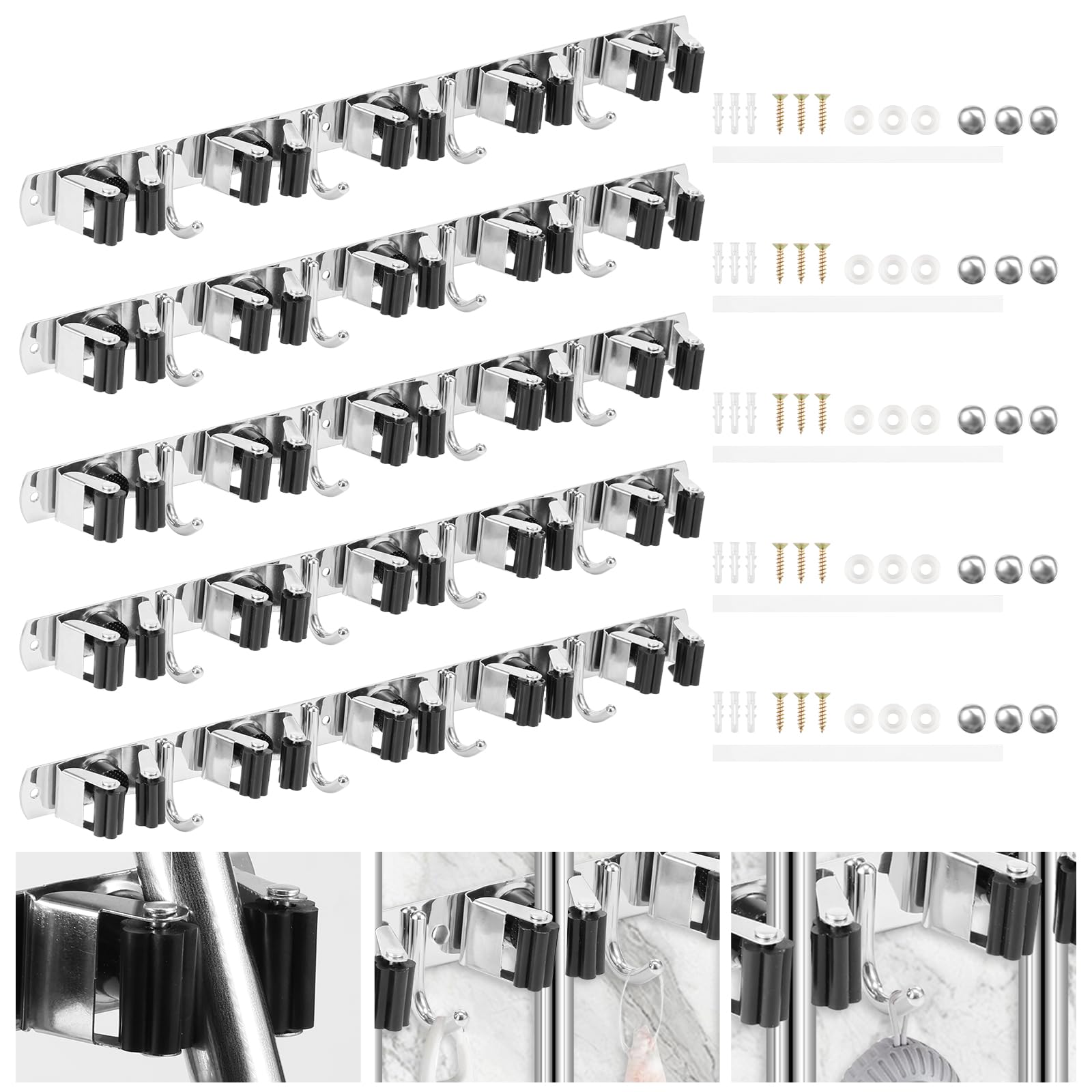5 Pack Broom Holder Wall Mount (5 Count)