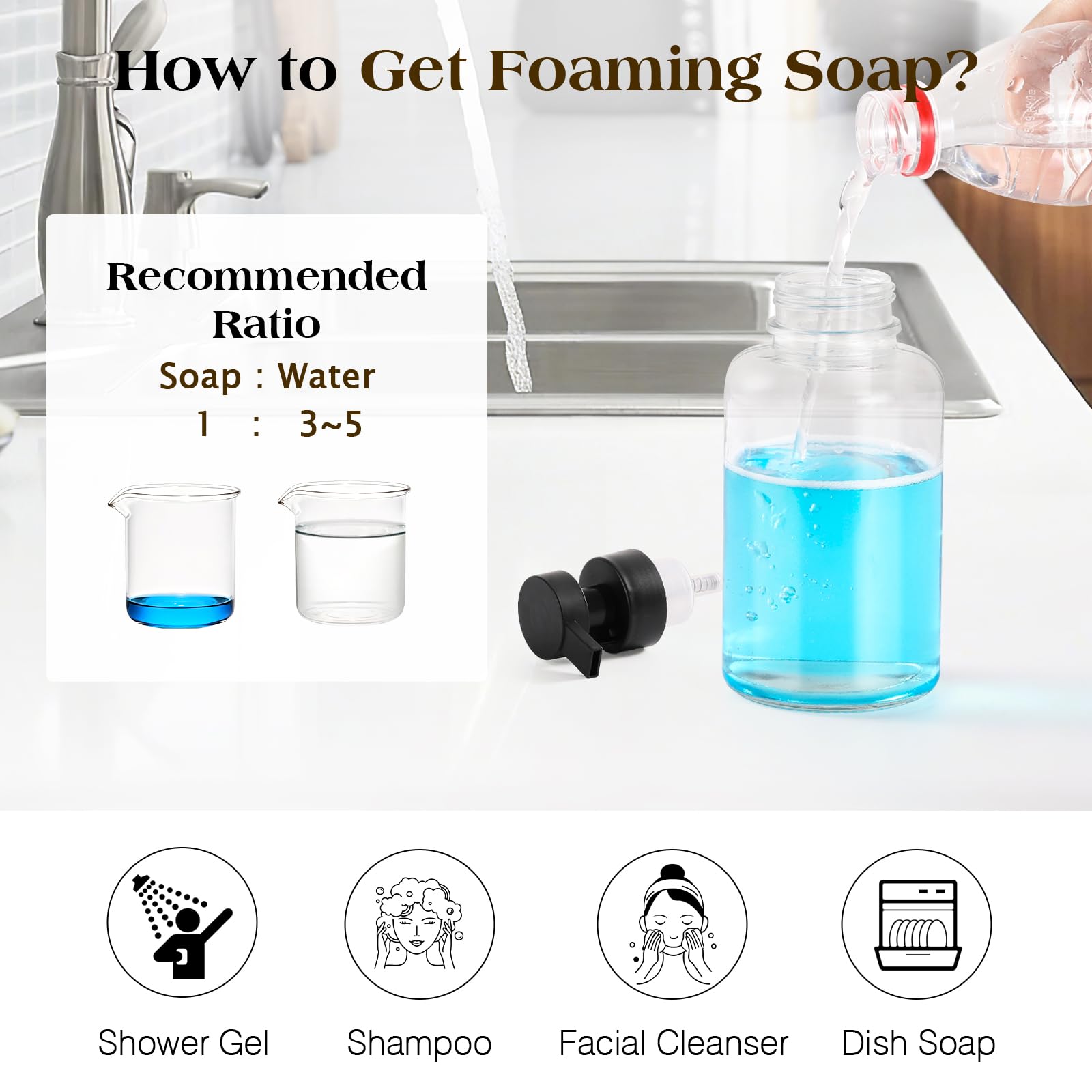 Glass Foaming Soap Dispenser 15oz Hand Soap Bottle