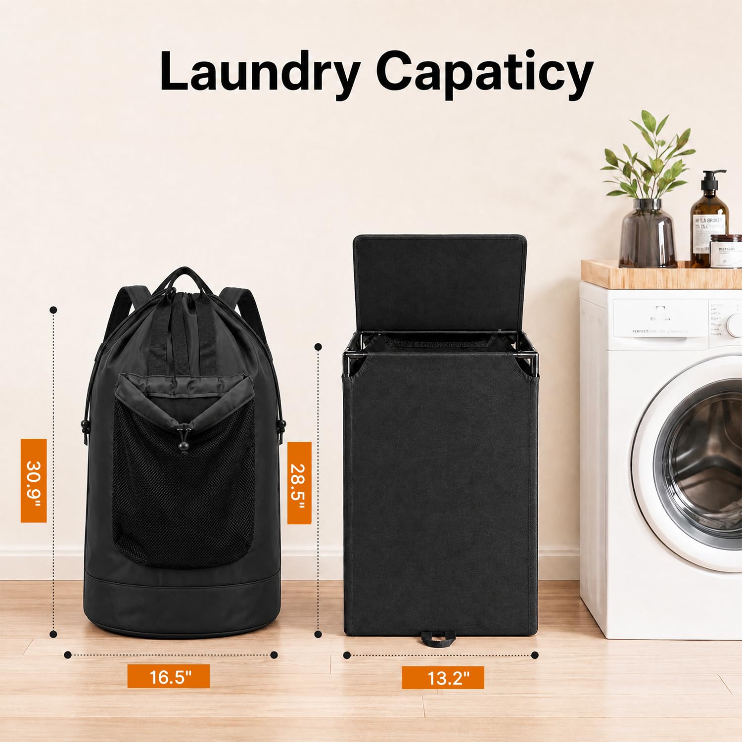 100L 2-in-1 Laundry Hamper with Laundry Backpack, Waterproof Basket with Lid, Laundry Bag with Shoulder Straps and Mesh Pocket, Hamper for College Dorm, Travel, Apartment, Laundromat