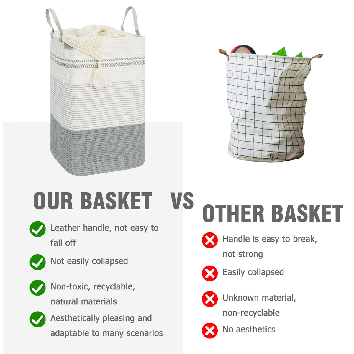 75L Woven Laundry Hamper with Long Leather Handles (67.2 Ounce)