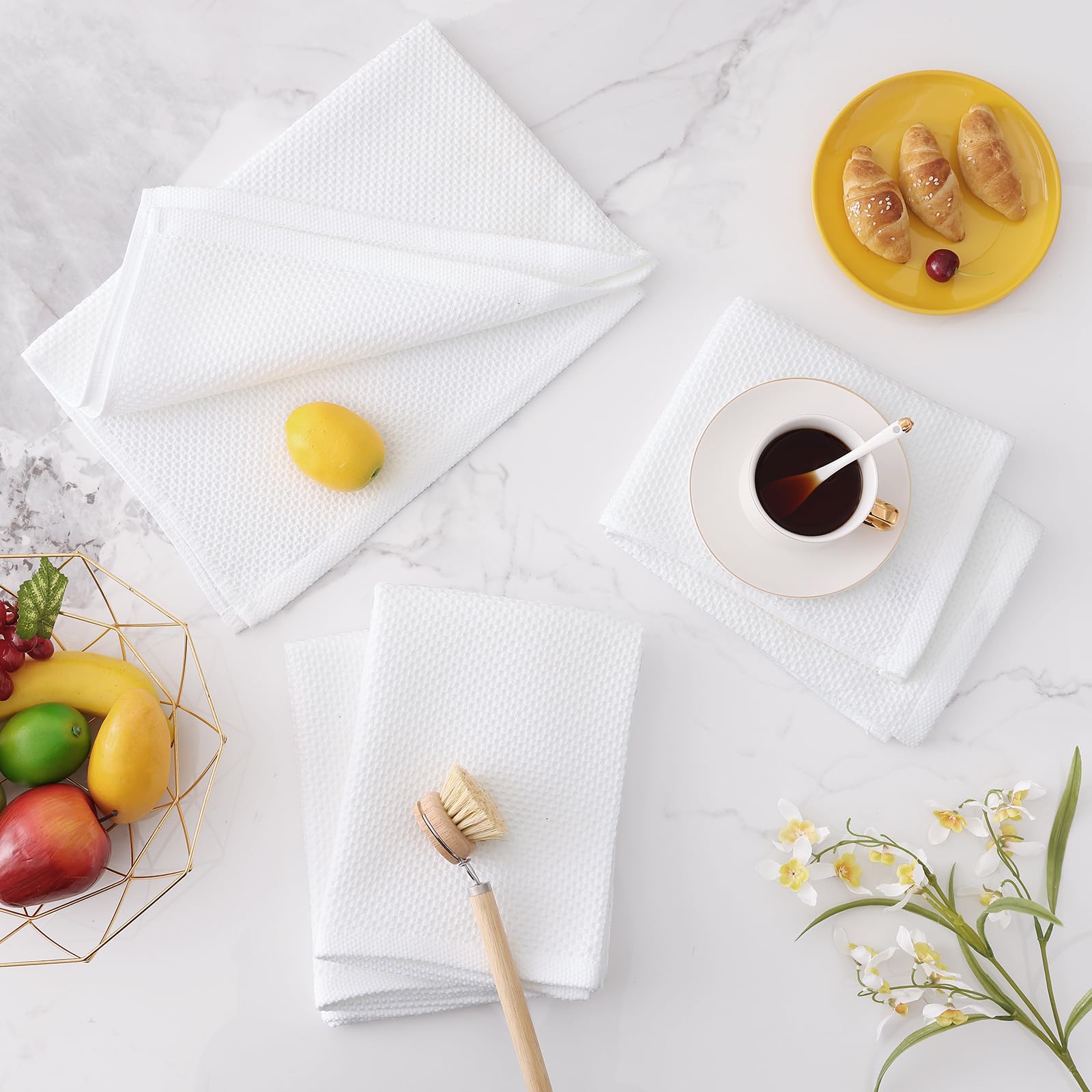 100% Cotton Oversized Waffle Weave Kitchen Towels 4 (4 Count)