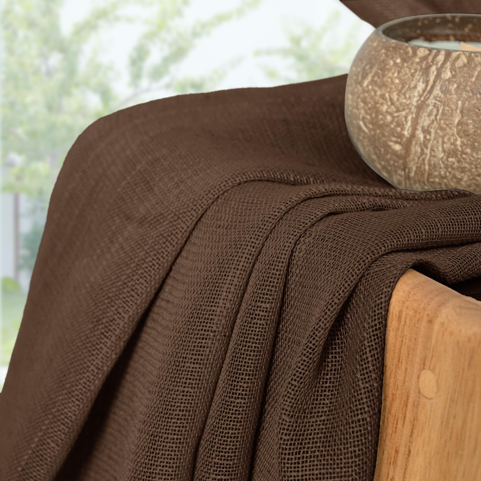 Brown Linen Semi Sheer Curtains 48 Inches Long 2 Panels (2 Count)