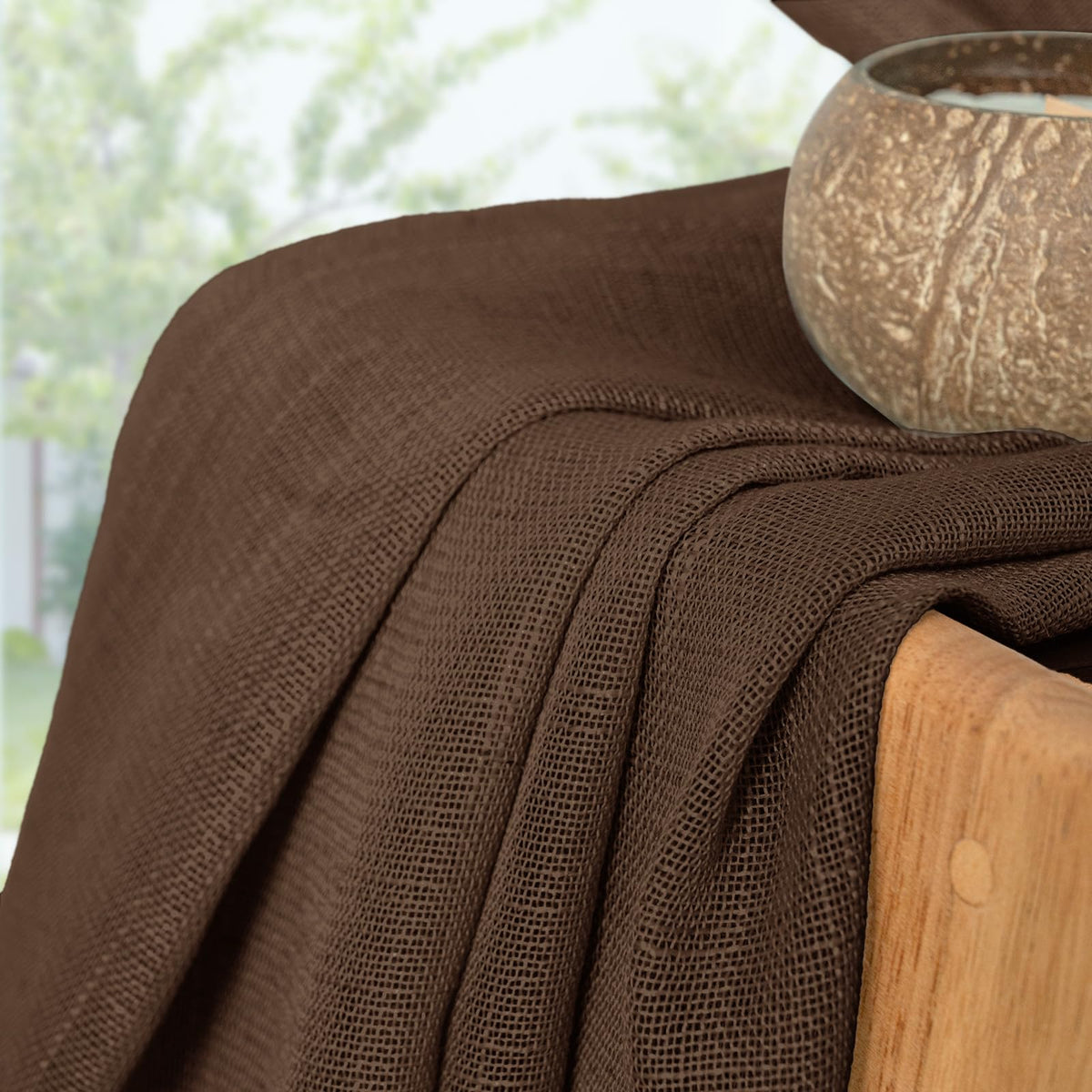 Brown Linen Sheer Curtains for Living Room 2 Panels Rod Pocket (2 Count)